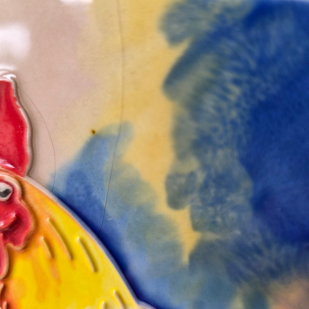 Benaya Art Decor Ping Signed Rooster Ceramic Art Tile 8x8 Raised Tube Lined - Picture 11 of 16